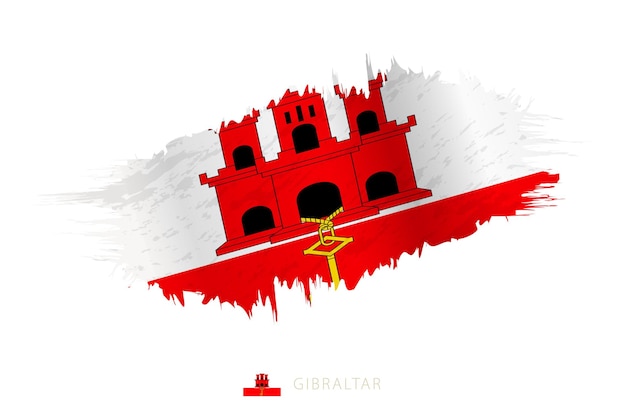 Painted brushstroke flag of Gibraltar with waving effect.