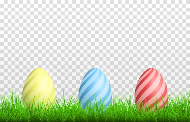 Vector painted eggs on the grass on an isolated transparent background. easter eggs png, grass png. easter.