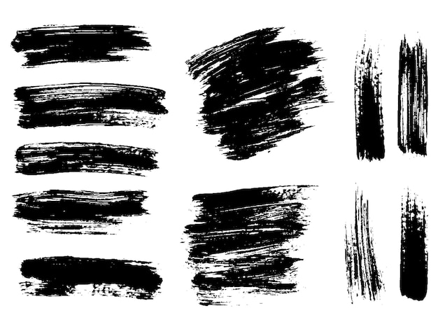 Painted grunge stripes set black labels background paint texture brush strokes vector