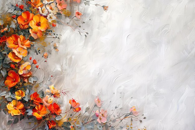 Vector painted pastel flowers on a wall in the style of enchanting watercolors light orange and gray