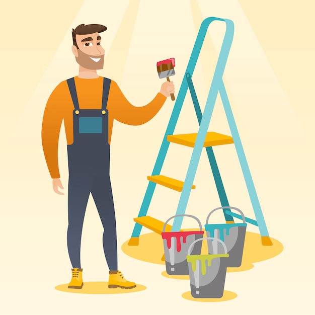 Painter with paint brush vector illustration.