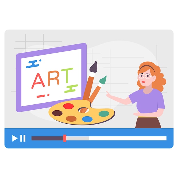 Painting Artist Mentor Giving Lecture Vector Design, Online video Training Symbol, E-Learning Sign