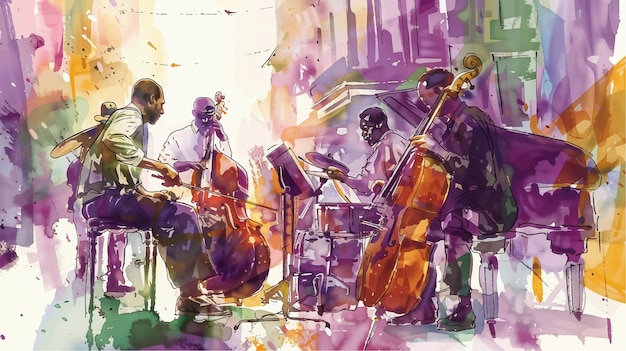 Vector a painting of a band playing in the street