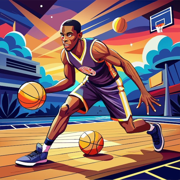 a painting of a basketball player with the word basketball on it