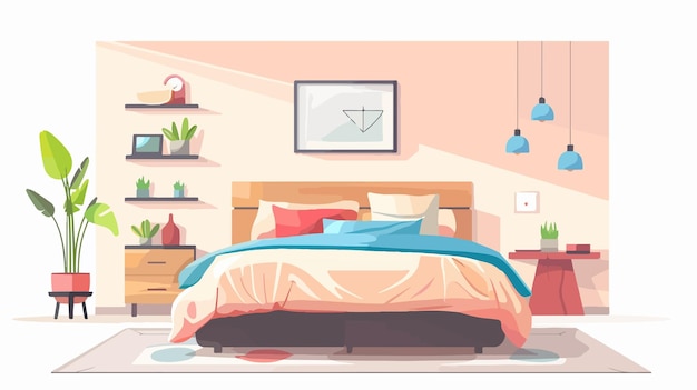 a painting of a bedroom with a picture of a bed and a picture on it