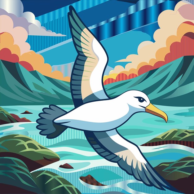 Vector a painting of a bird flying over a river with the words quot bird quot on it