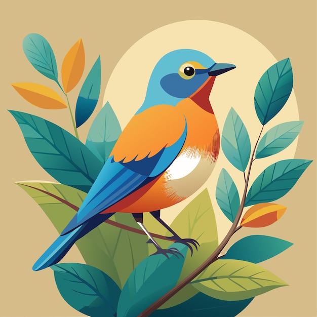 Vector a painting of a bird with blue and orange feathers