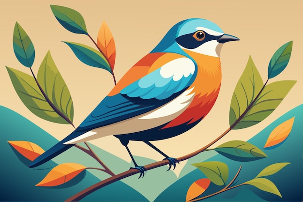 Vector a painting of a bird with orange and blue feathers