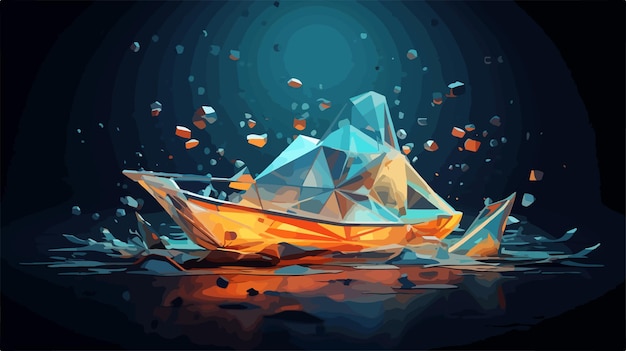 a painting of a boat and an iceberg