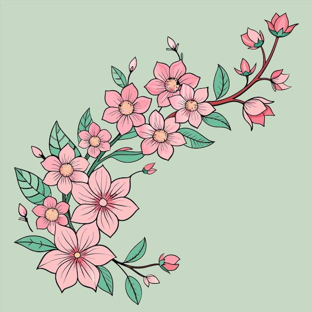 a painting of a branch with pink flowers on it