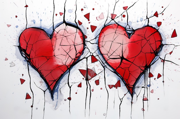 a painting of a broken heart with broken hearts