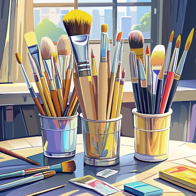 Vector a painting of brushes and brushes on a table