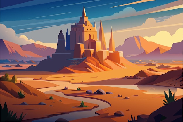 Vector a painting of a castle in the desert