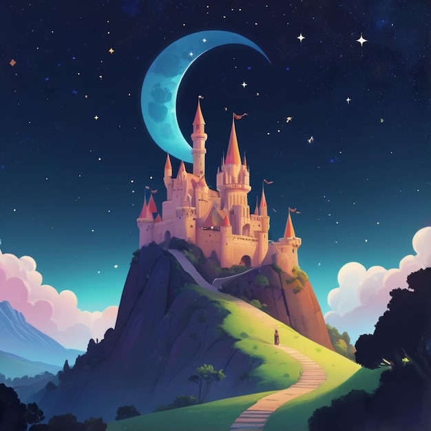 Vector a painting of a castle with a moon and a place for a castle