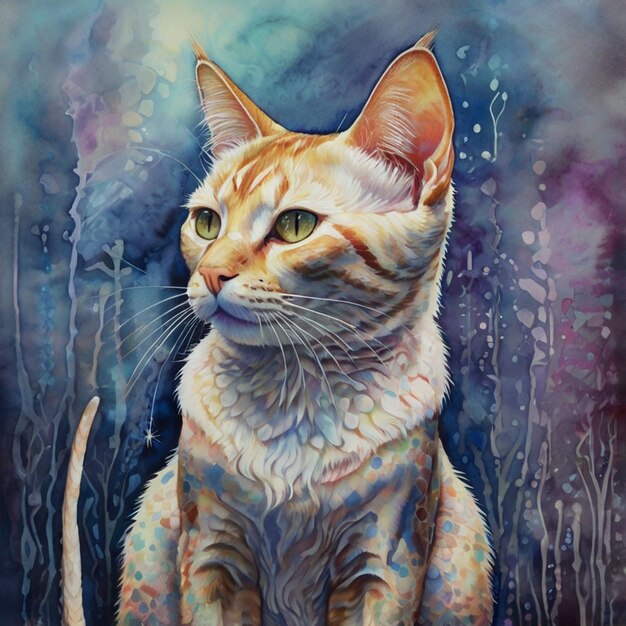 Vector a painting of a cat with a blue and purple background