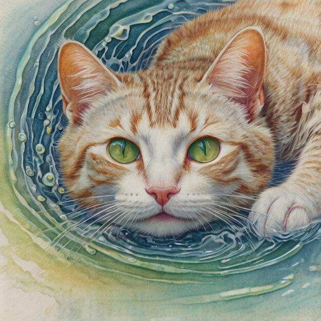 Vector a painting of a cat with green eyes laying in a circle