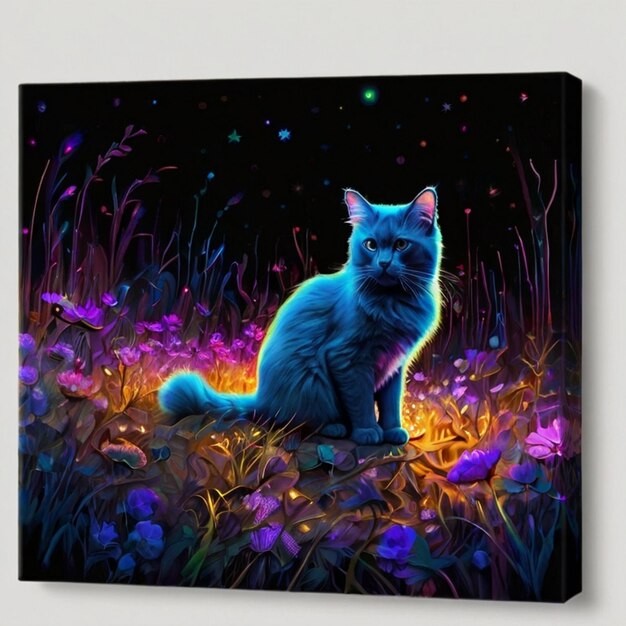 Vector a painting of a cat with a purple background with the words quot cat quot on it