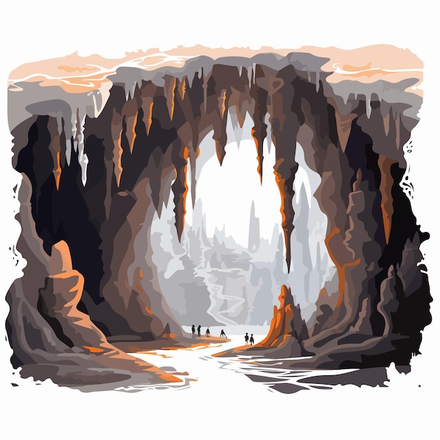 Vector a painting of a cave with a picture of a cave with ice cave on the bottom