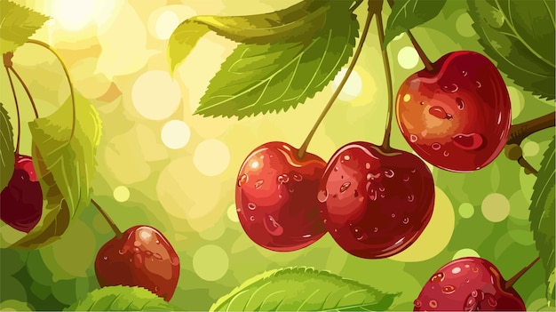 Vector a painting of cherries with a green background