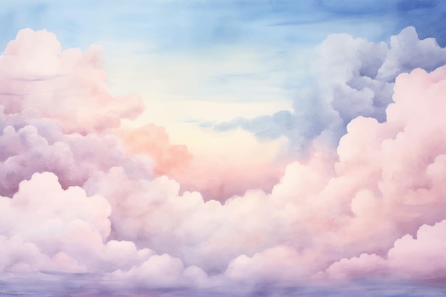 Vector a painting of clouds and the sky with pink and blue colors.