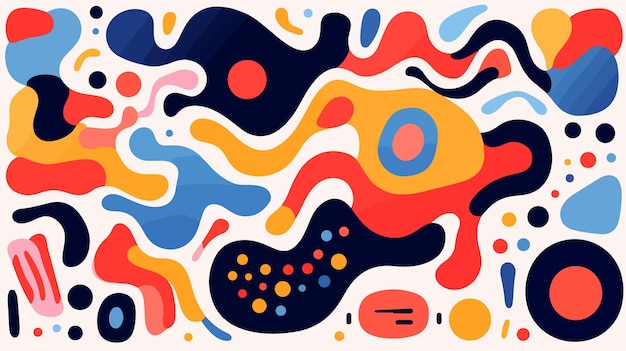 Vector a painting of colorful circles and a black object with a red and blue dot