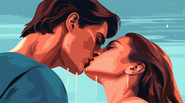 Vector a painting of a couple kissing with the date on it