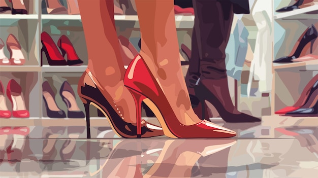 Vector a painting of a couples feet and a womans red high heeled shoes