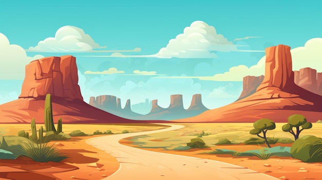 Vector a painting of a desert landscape with mountains in the background