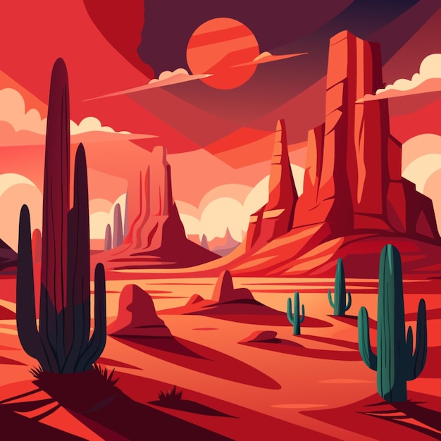 Vector a painting of a desert with cactus and cactus