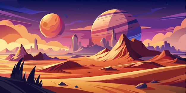 Vector a painting of the desert with the name of the planet on it