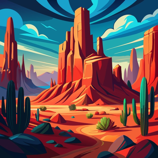 Vector a painting of a desert with a red desert landscape