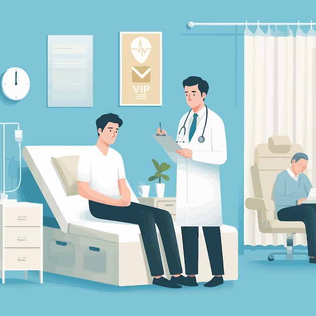 a painting of a doctor and his patient in a hospital room