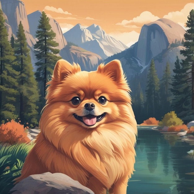 Vector a painting of a dog with mountains in the background