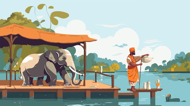 Vector a painting of an elephant and an elephant on a dock