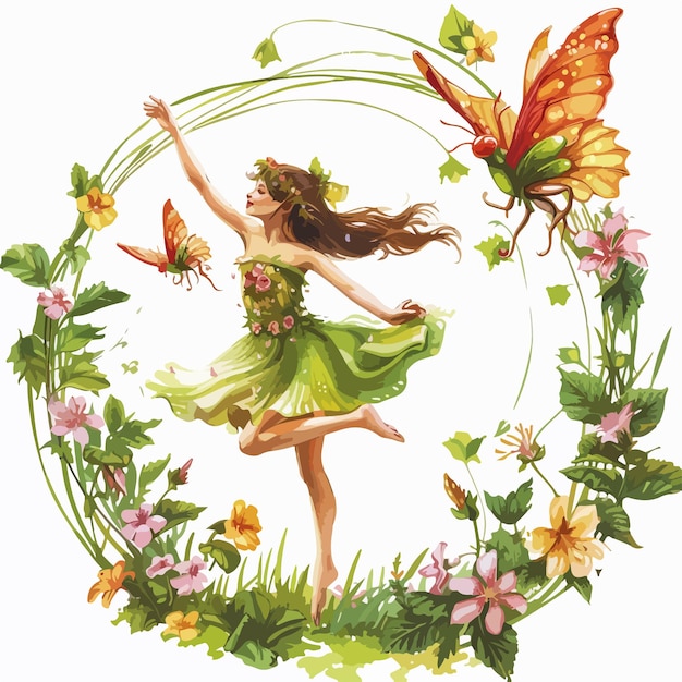 Vector a painting of a fairy with butterflies and butterflies