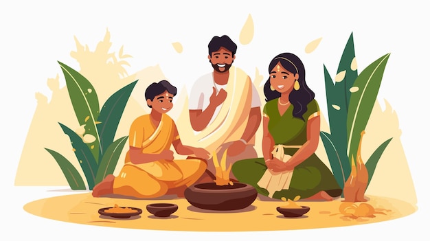 a painting of a family cooking in a park