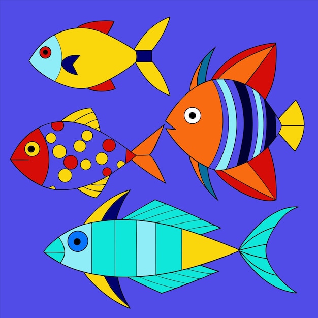 a painting of fish and a blue background with a blue background