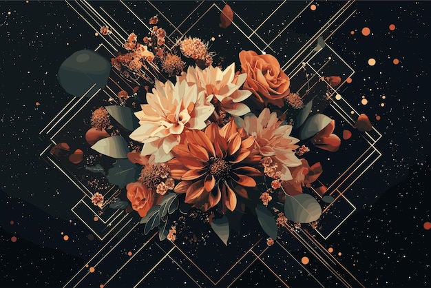 a painting of flowers and a black background with a black background