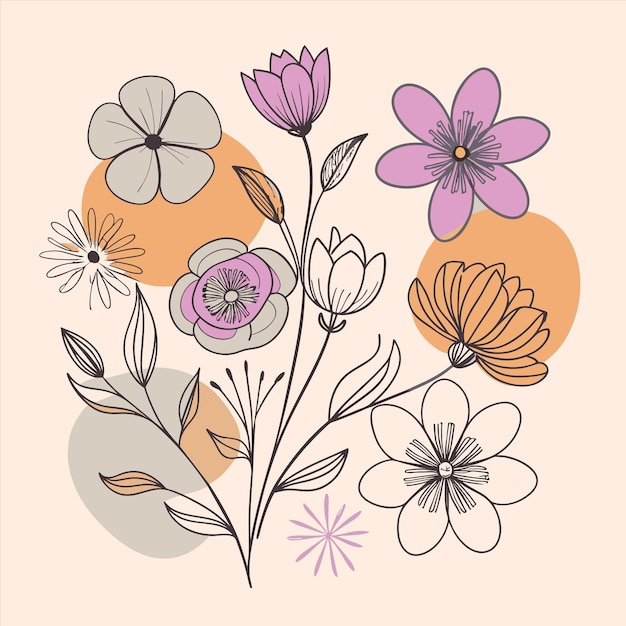 a painting of flowers and leaves with a pink background