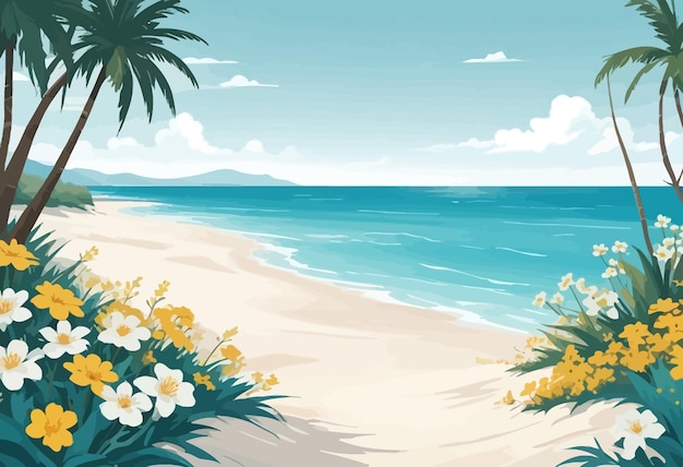 a painting of flowers and plants on a beach