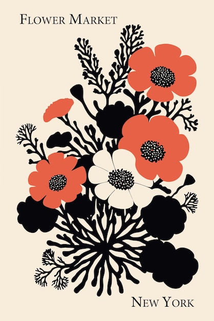 Vector a painting of flowers with black and white flowers