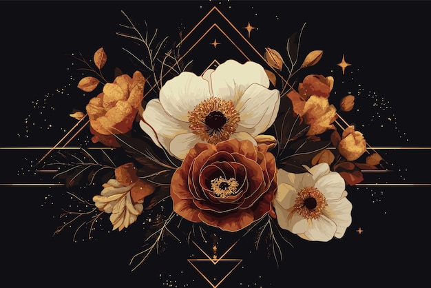 a painting of flowers with a gold border