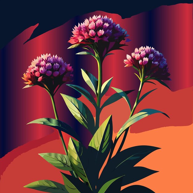 Vector a painting of flowers with a painting of a plant with a red background