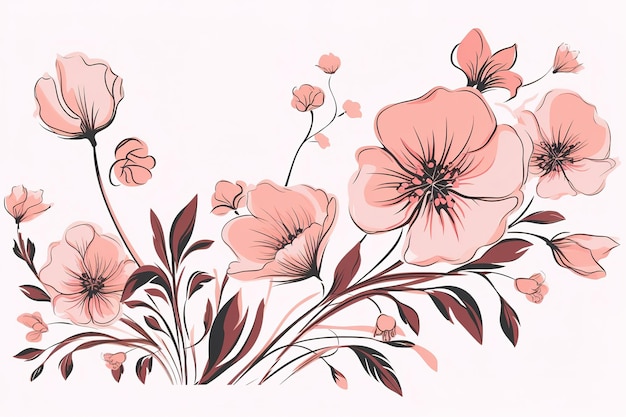 a painting of flowers with pink and brown leaves