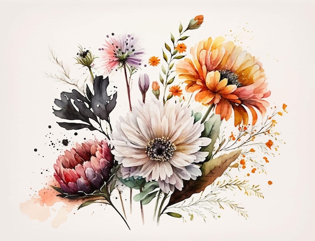 A painting of flowers with a watercolor background.