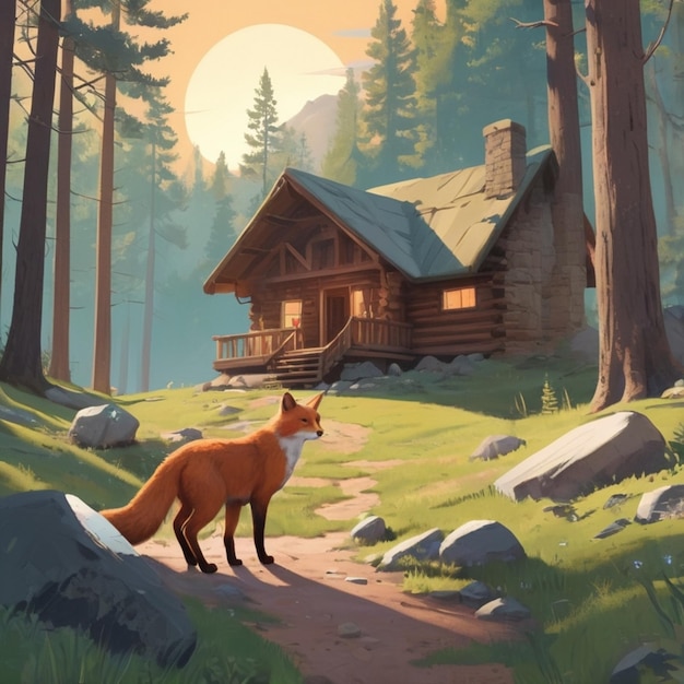 a painting of a fox with a red fox in the woods