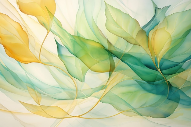 a painting of a green and yellow leaf