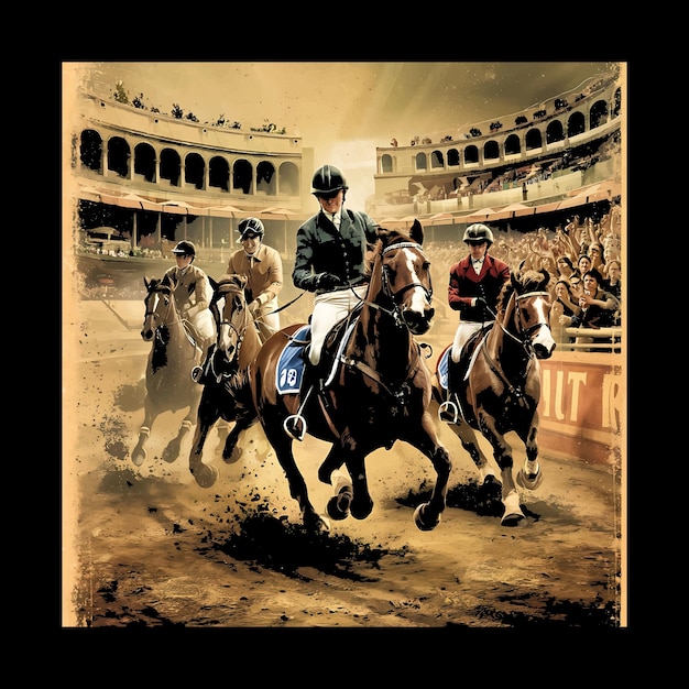 a painting of horses with the number 1 on it