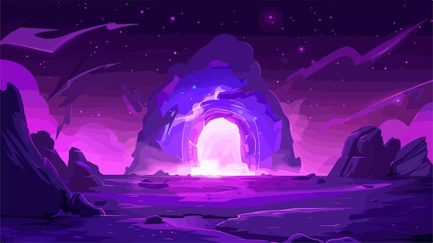 Vector a painting of an ice cave with a purple and purple background