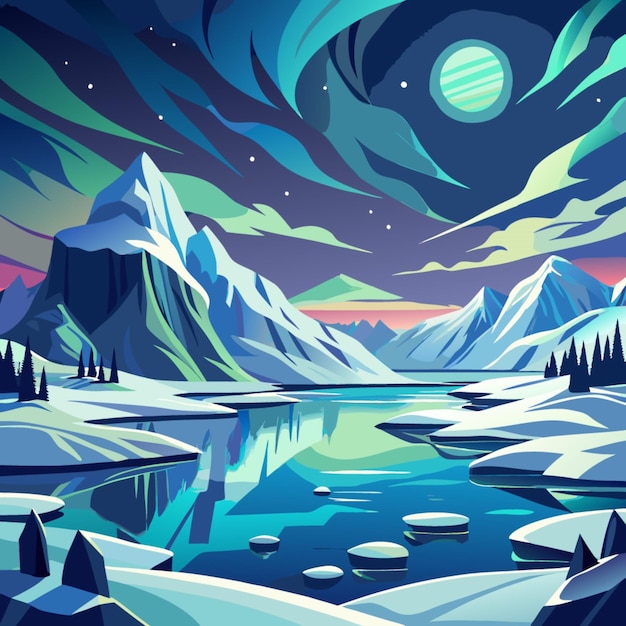 Vector a painting of icebergs and ice floating in a lake